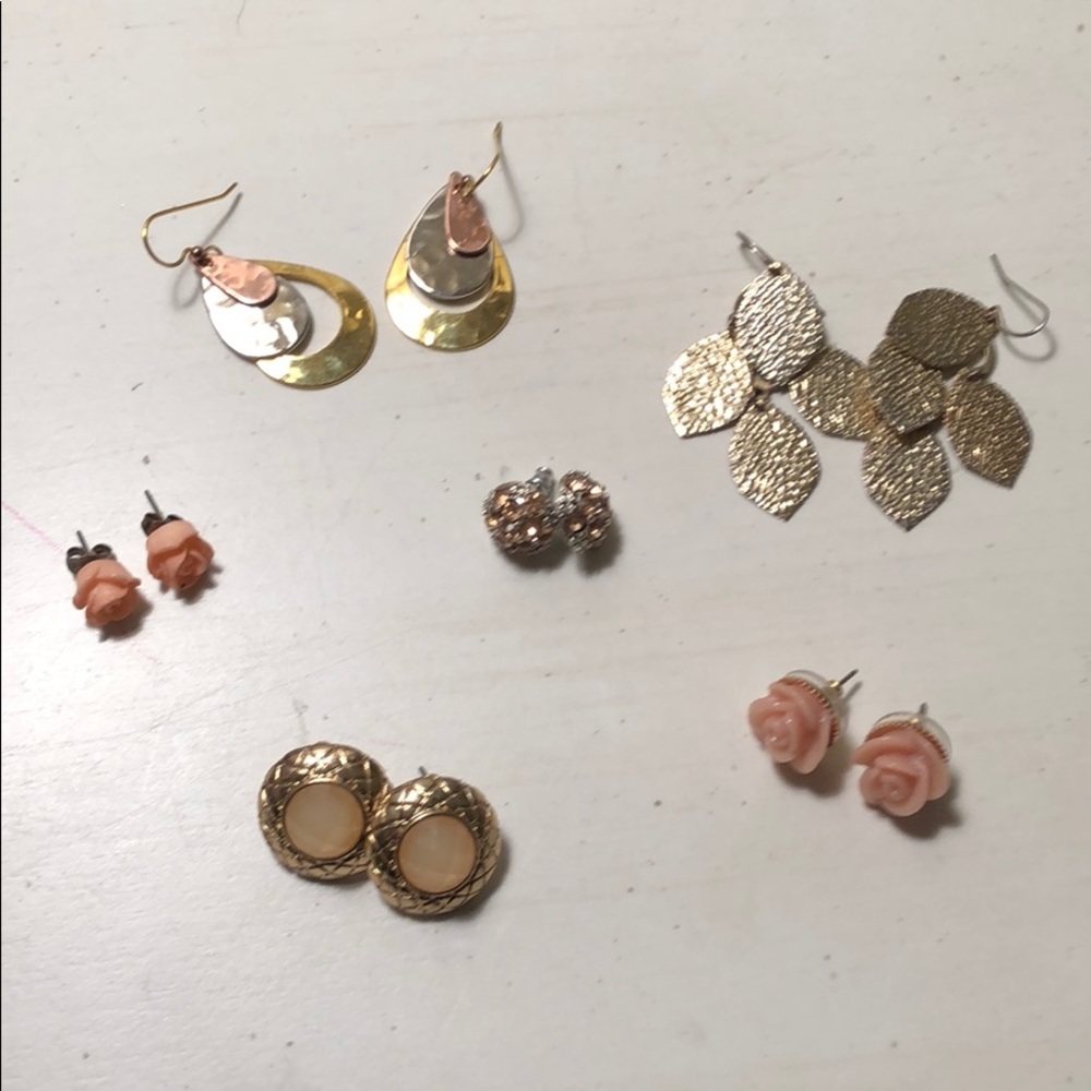 Set of 6 earrings - gold and pink